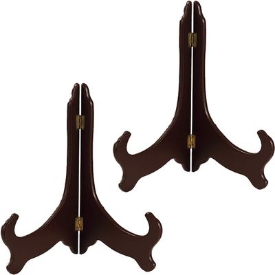 ANNURA Tabletop Picture Stand,Foldable,2 Packs Wooden Plate Stand,Easels Plate Holders to Display Pictures,ings Home Decoration,B (Color : Black, Size : 1 (Color : Dark Red, Size : 5inch)