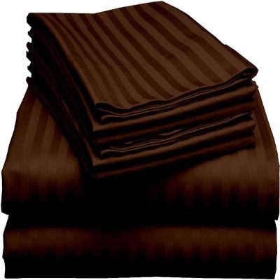 6 Piece RV Short Queen Cotton Bed Sheets, Breathable 6 Piece Set, 100% Egyptian Cotton Sheets, 6 Piece Egyptian Cotton Sheets Set, Upto 16 Inch Deep Pocket Sheet Set in Chocolate Stripe