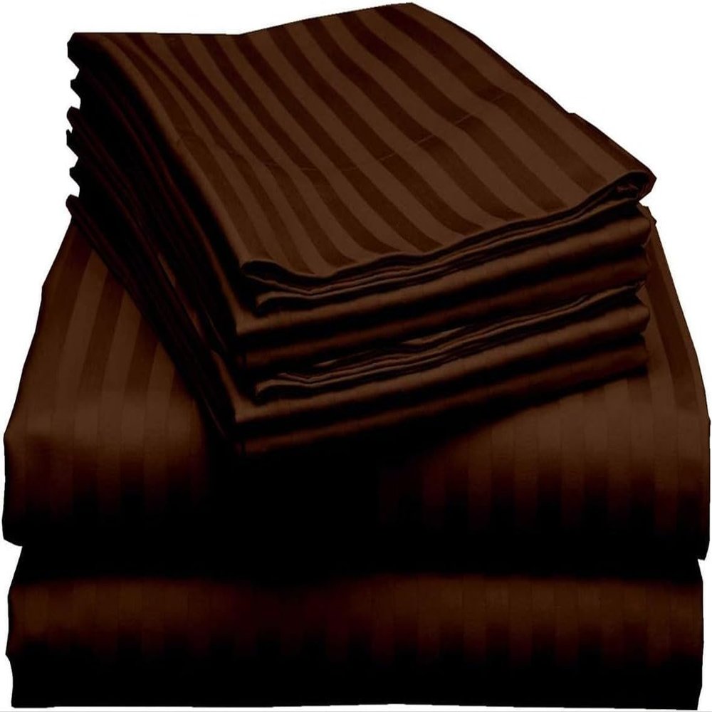 6 Piece RV Short Queen Cotton Bed Sheets, Breathable 6 Piece Set, 100% Egyptian Cotton Sheets, 6 Piece Egyptian Cotton Sheets Set, Upto 16 Inch Deep Pocket Sheet Set in Chocolate Stripe