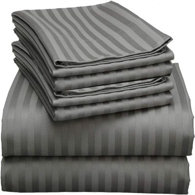 6 Piece RV Short Queen Cotton Bed Sheets, Breathable 6 Piece Set, 100% Egyptian Cotton Sheets, 6 Piece Egyptian Cotton Sheets Set, Upto 16 Inch Deep Pocket Sheet Set in Dark Grey Stripe