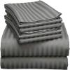6 Piece RV Short Queen Cotton Bed Sheets, Breathable 6 Piece Set, 100% Egyptian Cotton Sheets, 6 Piece Egyptian Cotton Sheets Set, Upto 16 Inch Deep Pocket Sheet Set in Dark Grey Stripe view 1