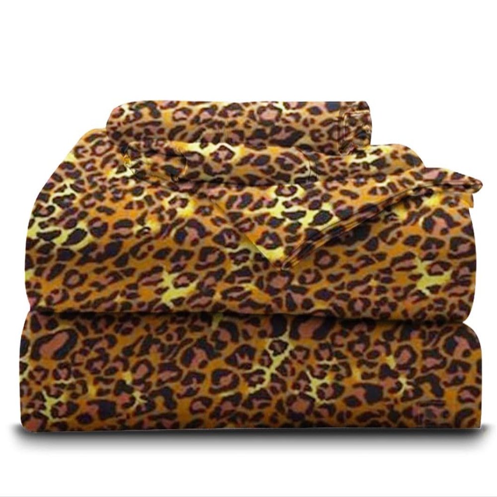 Real 800-Thread-Count, 100% Giza Cotton My, 6 PC Sheet Set [1 Fitted, 1 Flat, 4 Pillowcases] |Twin-XL Size, Leopard Print| 800TC Giza Long Staple Cotton, Fit Upto 15" Deep Pockets Silky Sateen