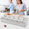 ACNAO Spice Rack Shelf, One Row Stainless Steel Organizer Stand with Five Pans and Five Ladles, Countertop Inclined Holder for Seasoning Sauce Jam Fruits Ingredients, for Homes, Kitchens, Restaurants view 3
