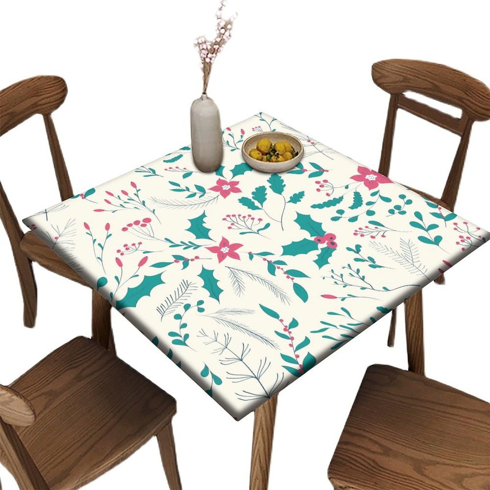 Barsada Elastic Edge Fitted Card Table Size Tablecloths, Leaf Pattern Printed on Elastic Polyester Table Cover, for Holiday Family Banquet and Patio Use, Fit for 32"" x 32""square table