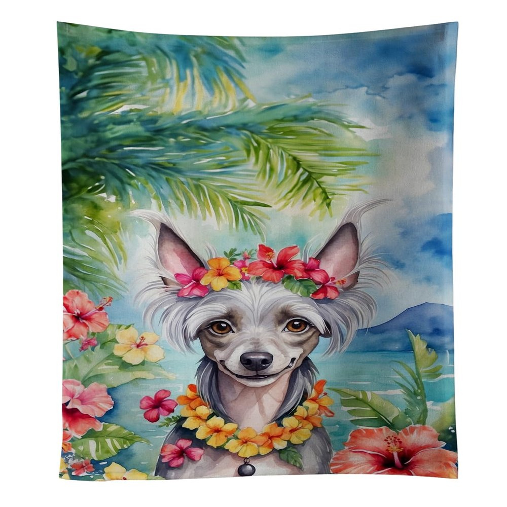 Caroline's Treasures Chinese Crested Luau Kitchen Towel Dish Cloths Guest Hand Towel Decorative Bathroom Towel for Face,Tea, Dishcloth, Kitchen and Bath