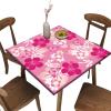 Barsada Elastic Edge Fitted Table Cover Square, Flower Pattern Printed on Wrinkle Resistant Polyester Table Cover, for Kitchen Dining Party Patio Tabletop Decoration, Fit for 52" x 52"Square Table view 1