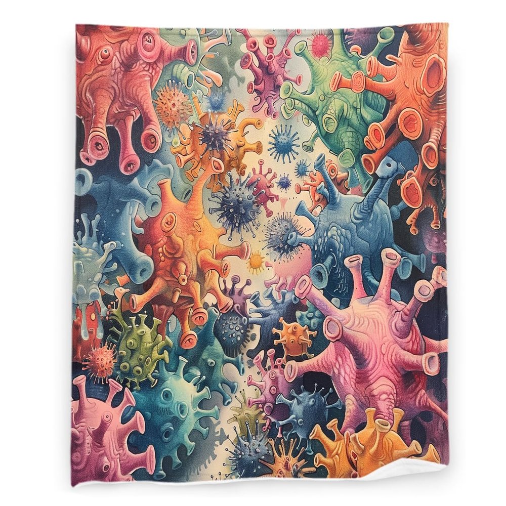 Cartoon Hand Drawn Virus 60" x 80" Life Microbe Death Horror Super Soft Bedding Fleece Throw Blanket Luxury Bed Blanket Sofa Living Room Bedroom Warm Lightweight for Men and Women
