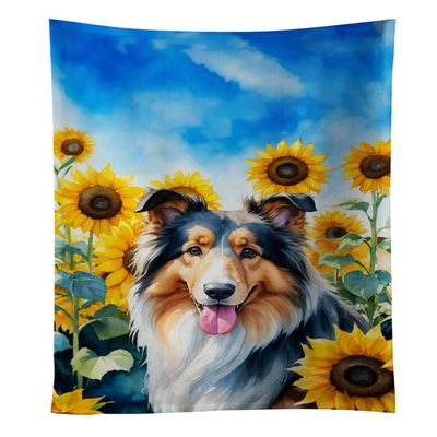 Caroline's Treasures Collie in Sunflowers Kitchen Towel Dish Cloths Guest Hand Towel Decorative Bathroom Towel for Face,Tea, Dishcloth, Kitchen and Bath