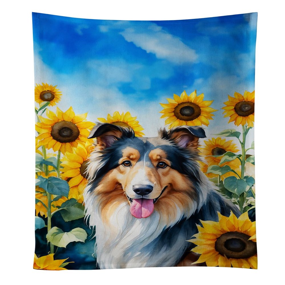 Caroline's Treasures Collie in Sunflowers Kitchen Towel Dish Cloths Guest Hand Towel Decorative Bathroom Towel for Face,Tea, Dishcloth, Kitchen and Bath