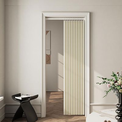 Accordion Closet Curtains with Tension Curtain Rods, Privacy Pleated Folding Door Curtains Blackout Thermal Insulated for Open Closet Room Divider Doorway, Beige, 94x79