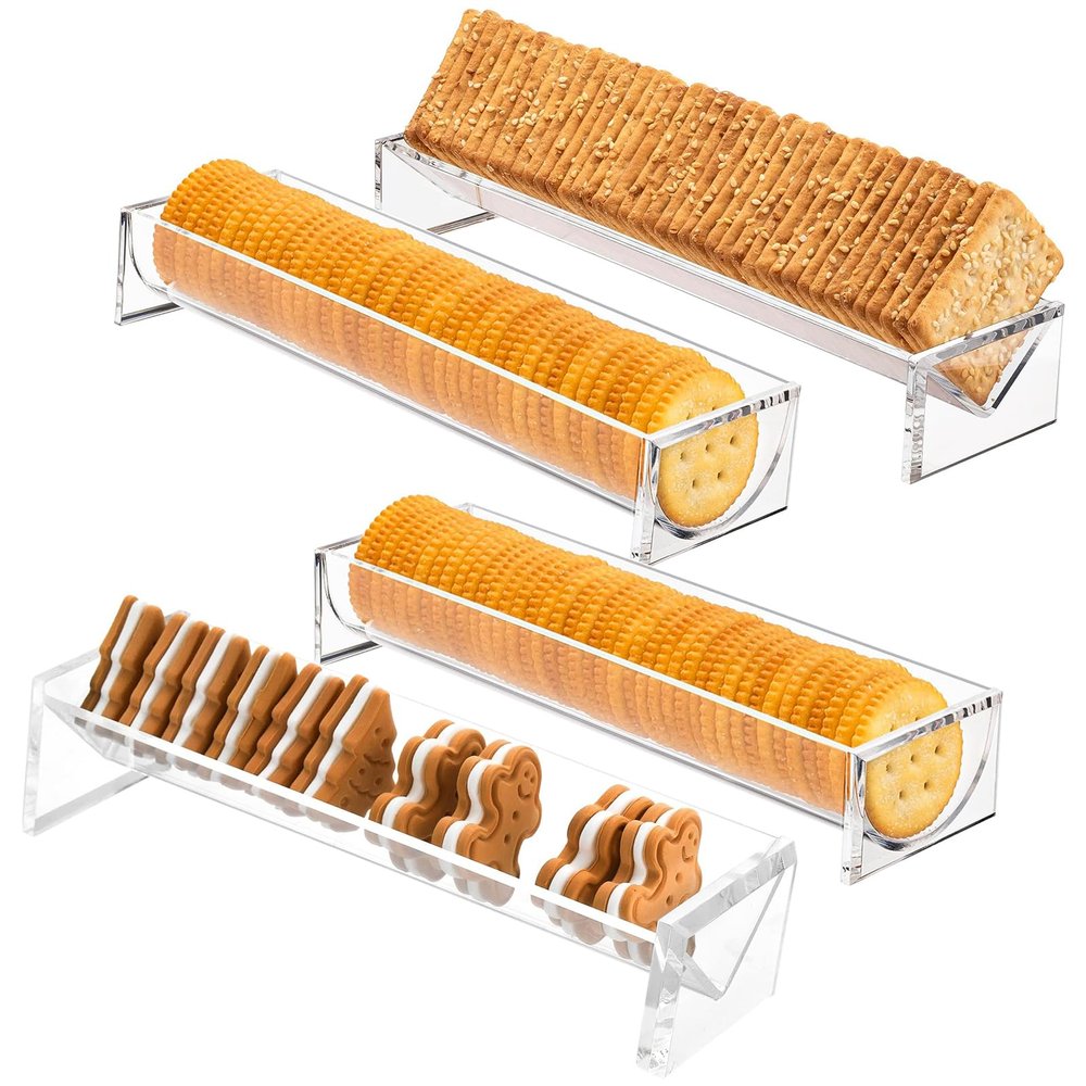 4PCS Cracker Serving Tray, Clear Cracker Holder, Transparent Macaron Display Tray, Acrylic Cracker Serving Stand, Rectangular Cracker Holder, Multipurpose Biscuit Holder for Home Party Food Display
