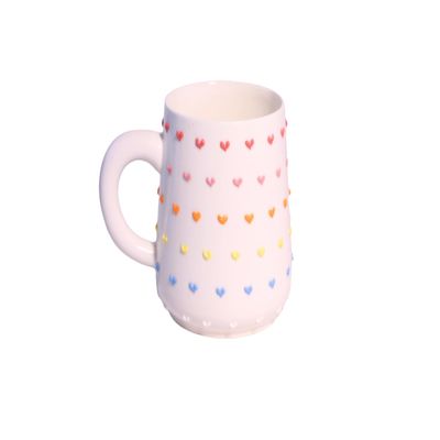 HomeLoft Basics Adorable White Handmade Ceramic Mug, 3D Heart Tea Cup with Handle, Dishwasher and Microwave Safe, Personalized Pottery Mug for Heartwarming gift, Home Decor (20oz)