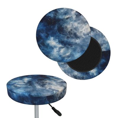 Dwrepo Round Bar Stool Covers Clouds in Night Sky Stool Covers Round Bar Stool Seat Covers Cushion with Elastic Bands Washable Stretch Stool Chair Cover for Bar Kitchen Dining Room, 14 inch, Black