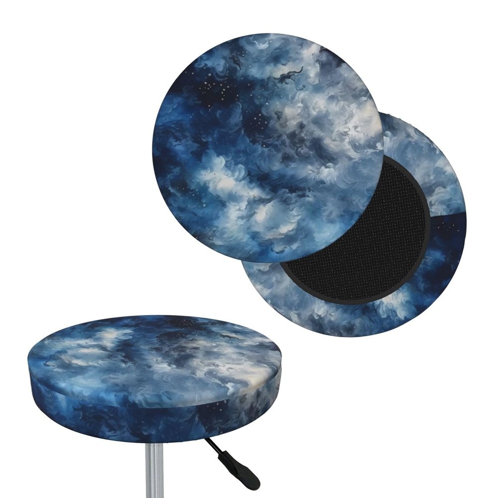 Dwrepo Round Bar Stool Covers Clouds in Night Sky Stool Covers Round Bar Stool Seat Covers Cushion with Elastic Bands Washable Stretch Stool Chair Cover for Bar Kitchen Dining Room, 14 inch, Black