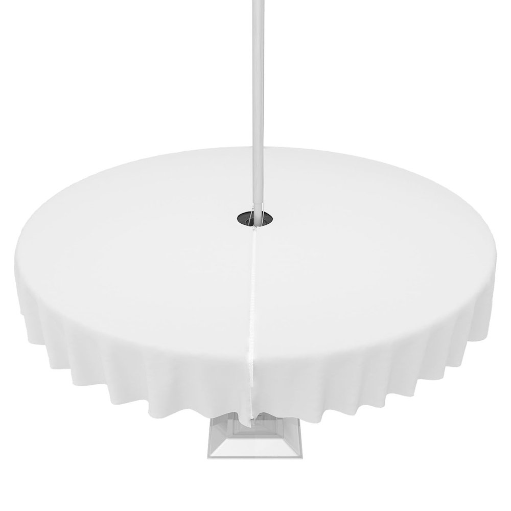 White Outdoor Indoor Table Cloth Round Table Cloths 54 Inch, Modern Simple Pure White Washable Waterproof Tablecloth with Umbrella Hole Zipper for Parties Pool Patio Coffee
