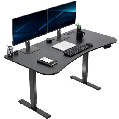 VIVO Electric 63 x 32 in Standing Desk with Built-in Power Strip, Touch Screen Adjustment, 220 lb Frame Support, 2E Series, Black Top Black Frame, DESK-KIT-2EBAC