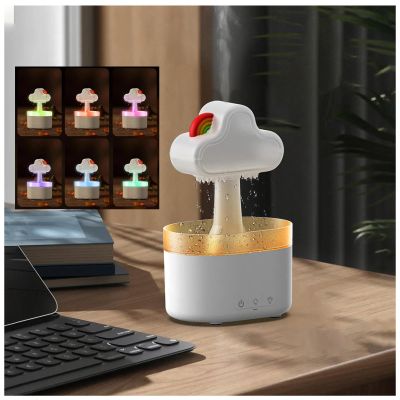 AKYLDI Rain Cloud Humidifier, 7 Colors LED Light Rain Cloud Diffuser 500ml Automatic Shutdown Rain Drop Humidifier for Desk Bedside Sleeping,White