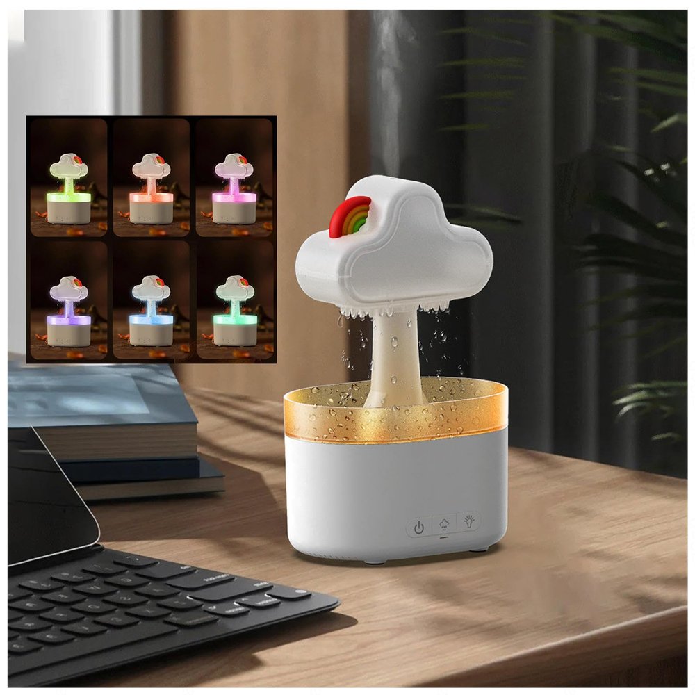 AKYLDI Rain Cloud Humidifier, 7 Colors LED Light Rain Cloud Diffuser 500ml Automatic Shutdown Rain Drop Humidifier for Desk Bedside Sleeping,White