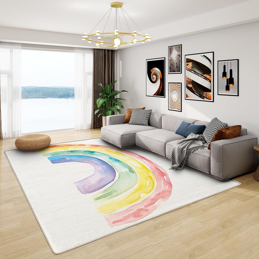 GEDAEUBA Rainbow Rug & Home Decor - Washable Rug 6x9 - Kids Rugs for Living Room Bedroom - Non Slip Soft Indoor Large Area Rug - Girls Cute Carpet - Rainbow Room Decor