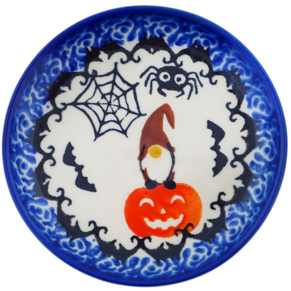 Polmedia Polish Pottery Coaster Plate - Spooky Town Pattern Handmade in Boleslawiec Poland by Ceramika Bona + Certificate of Authenticity