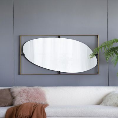 30x1x40 Poppy Mirror with Gold Metal Frame Contemporary Design Wall Decor for Bathroom, Entryway Wall Decor