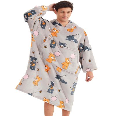 Dreamique Wearable Blanket Hoodie, Oversize Sherpa Fleece Hooded Blanket for Adult and Kids, Cozy Sweatshirt with Pockets, Pets Sweaters, Gifts for Women, Men(Teddy Bear, Adult Long)