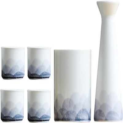ANAIUCY Japanese Sake Cup Set with Warmer Sake Set 6-Piece with 1 Warmer Ceramic and 1 Sake Pot, 4 Sake Cup