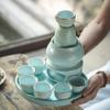 ANAIUCY Sake Set and Cups with Warmer, Traditional Porcelain Japanese Pottery Hot Saki Drink Set Kit, 7-Piece Include 1 Stove 1 Warming Bowl 1 Sake Bottle 4Cup,Blue,10pcs view 3
