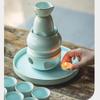 ANAIUCY Sake Set and Cups with Warmer, Traditional Porcelain Japanese Pottery Hot Saki Drink Set Kit, 7-Piece Include 1 Stove 1 Warming Bowl 1 Sake Bottle 4Cup,Blue,10pcs view 4