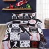 A Nice Night Sports Geometric Grid Black Patchwork Baseball Printed for Boys Full 6Pcs Bed in A Bag Comforter Bedding Set,Black view 1