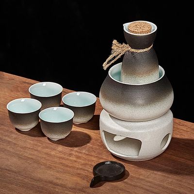ANAIUCY Japanese Sake Cup Set Porcelain Pottery Traditional Ceramic Cups Crafts Wine Glasses Japanese Sake Set with 1 Sake Serving Bottle and 4 Sake Cups,8PCS,a