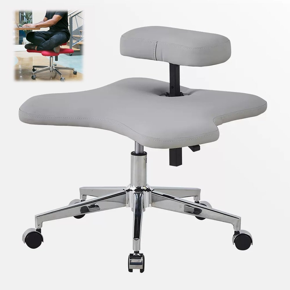 YUGXTH Kneeling Chair, Home Office Desk Chair, Ergonomic Posture Chair with Padded Cushion, Cross Legged Office Chair, Meditation Chair for Home and Office, Flexible Design for Fidgety Sitters(Gray)