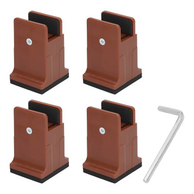 Cocoarm Furniture Risers 4pcs Rubber Risers for Table Sofa Bed, Bed Risers Added Height for Extra Storage Space and Flexibility Furniture Leg Risers with Adjustable Screw Clamp (Brown)