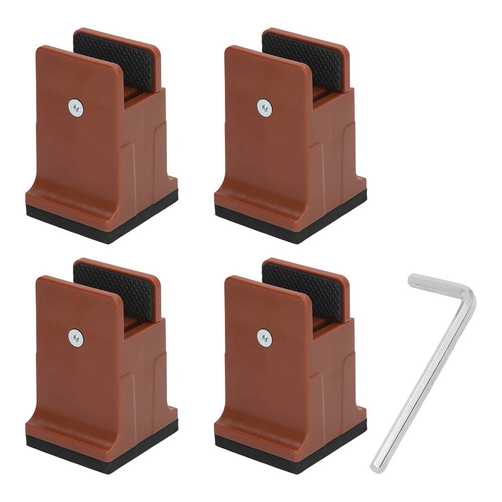Cocoarm Furniture Risers 4pcs Rubber Risers for Table Sofa Bed, Bed Risers Added Height for Extra Storage Space and Flexibility Furniture Leg Risers with Adjustable Screw Clamp (Brown)