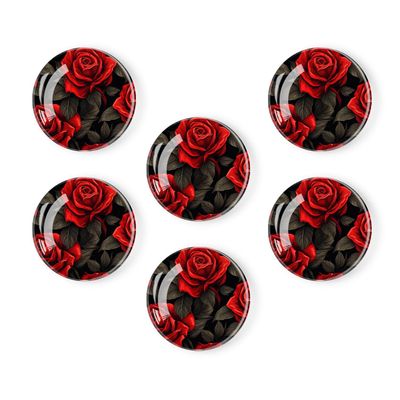 6 Pieces Fridge Magnets Refrigerator Glass Decorative Crystal Magnets for Kitchen Office Whiteboard,Beautiful Red Rose Flowers On Black Background Lovely