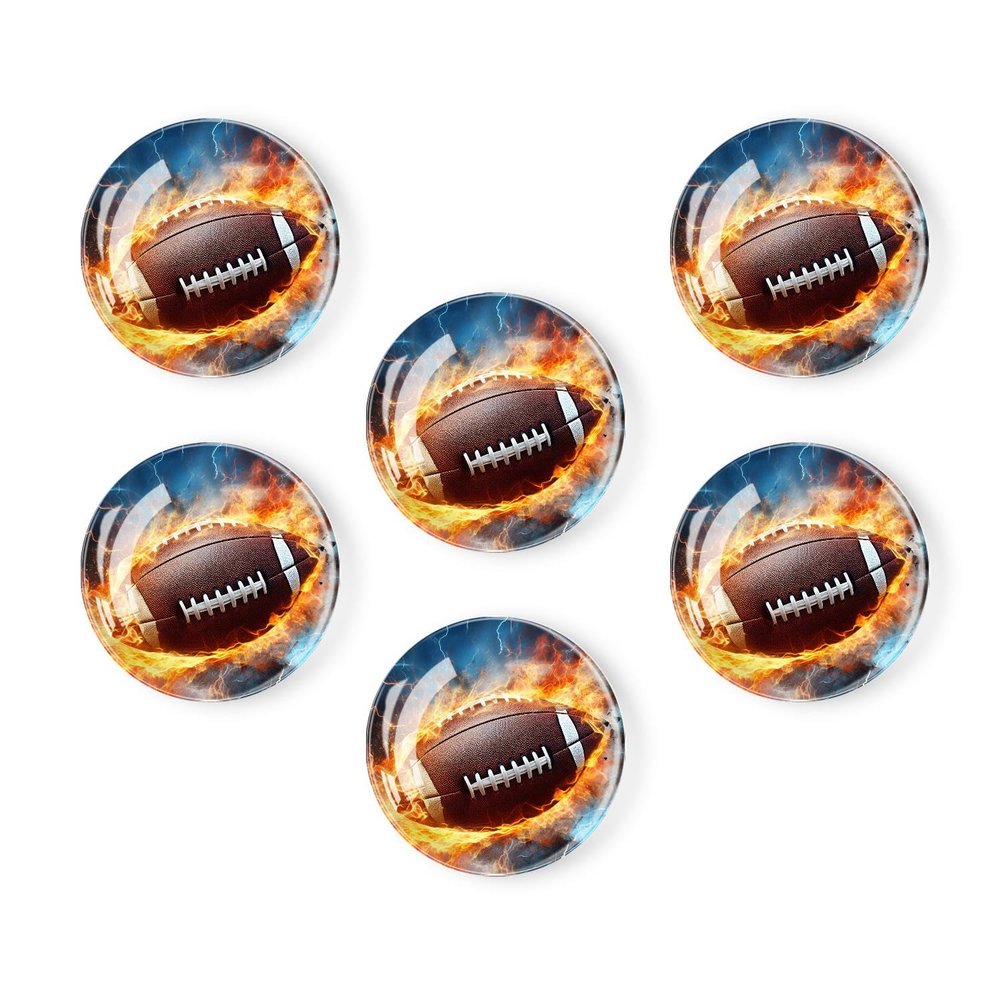 6 Pieces Fridge Magnets Refrigerator Glass Decorative Crystal Magnets for Kitchen Office Whiteboard,American Football Ball in Fire Pattern