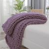Bigacogo Chunky Knit Throw Blanket for Couch, 40x40 inches, 100% Hand Knitted with Thick Jumbo Chenille Yarn, Cozy Soft Large Rope Knot Cable Crochet Blankets for Sofa Bed Living Room, Winter Grape view 1
