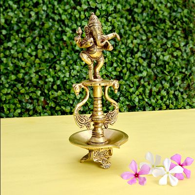 Dancing Ganesh Brass Diya for Home, puja and Office Decoration