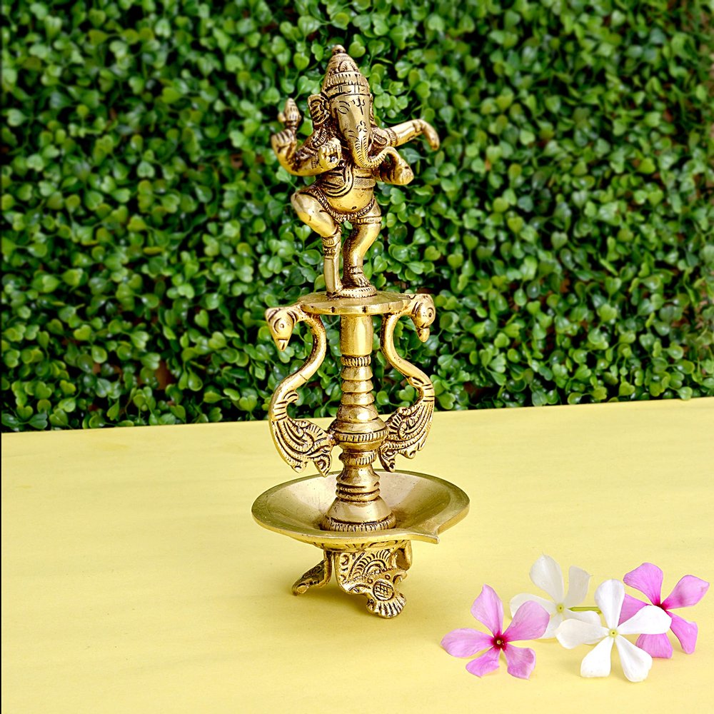 Dancing Ganesh Brass Diya for Home, puja and Office Decoration