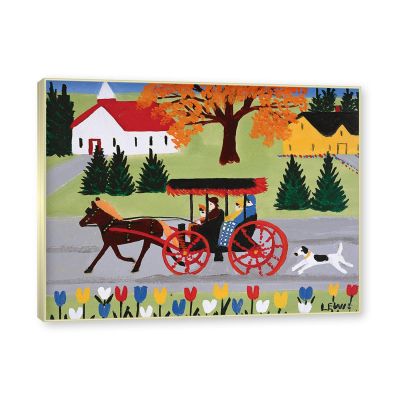 Champagne Gold Frame-Maud Lewis Painting, Famous Canvas Prints, Landscape Art Painting for Home Decor, "Carriage and Dog", Reproduction Print on Canvas 30x40cm-11.8x15.7in