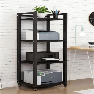 SRNSAEB 4 5 6 7 Tier Stereo Rack System Cabinet with Height-Adjustable Shelf & Wheels, Heavy Duty Stereo Components Rack Entertainment Stereo Components Organizer(4-Tier)