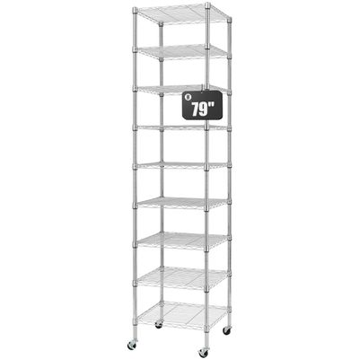 Finnhomy Heavy Duty 9 Tier Wire Shelving with Wheels 18x18x79-inches 9 Shelves Metal Storage Rack Thicken Steel Tube, Pantry Shelves for Storage, Adjustable Shelving Unit, NSF Certified, Chrome