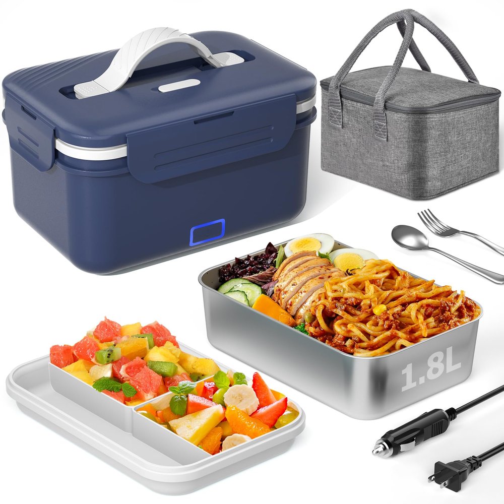 Akhia Heated Lunch Box Food Warmer, 100W Fast Electric Lunch Box, 1.8L Portable Heating Lunchbox, 12/24/110/220V lonchera elctrica porttil Ideal for Men Car Truck Work Christmas White Elephant Gifts