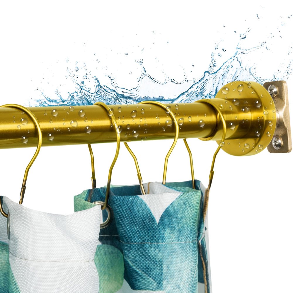 Artiwell Heavy Duty Shower Rod, Adjustable Shower Curtain Rod, Expandable 47-84 Inch, Permanent Mount Shower Rod, Never Rust Stainless Steel For Window Curtain and Closet, Brushed Gold