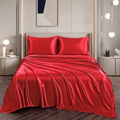 Twin Size Sheet Set - 6 Piece - Hotel Luxury Satin Silk Bed Sheets - 21 Inches Deep Pocket - Breathable & Cooling - Red - Flat Sheet, Fitted Sheet & 4 Pillowcases