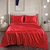 Twin Size Sheet Set - 6 Piece - Hotel Luxury Satin Silk Bed Sheets - 21 Inches Deep Pocket - Breathable & Cooling - Red - Flat Sheet, Fitted Sheet & 4 Pillowcases view 1