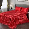 Twin Size Sheet Set - 6 Piece - Hotel Luxury Satin Silk Bed Sheets - 21 Inches Deep Pocket - Breathable & Cooling - Red - Flat Sheet, Fitted Sheet & 4 Pillowcases view 2