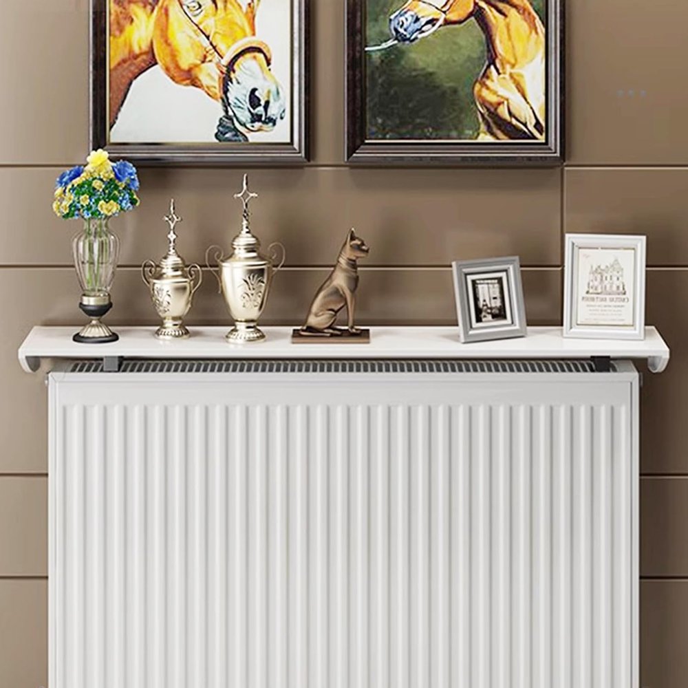 GXHYSW Radiator Shelf No Drilling, Radiator Covers Efficient Heating, Space Aluminum Storage Radiator Shelves with 4.5cm Bracket, Bearing 28kg, White, Easy Installation,30cm
