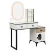Haibinsuo Vanity Desk with Lights, Large Makeup Vanity with Storage Shelves, 3 Drawers, 3 Color Lighting Modes, Brightness Adjustable Dressing Table for Bedroom, White White US Plug view 1