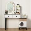 Haibinsuo Vanity Desk with Lights, Large Makeup Vanity with Storage Shelves, 3 Drawers, 3 Color Lighting Modes, Brightness Adjustable Dressing Table for Bedroom, White White US Plug view 2